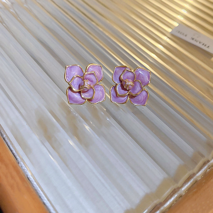 Wholesale Silver needle oil drop flower geometric earrings  summer new all-match earrings