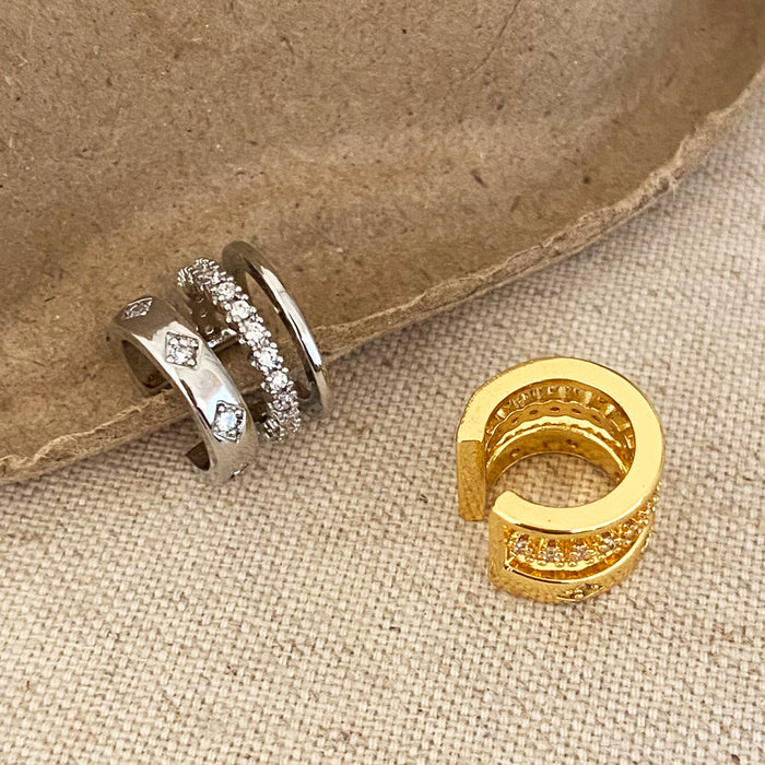 Wholesale Multi-layered,  niche,  versatile zircon-embedded Clip Earrings