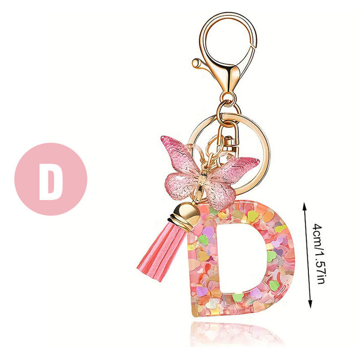 Wholesale Pink Letter Keychain Heart Sequin Butterfly Tassel Keychain Crystal Glue Pendan