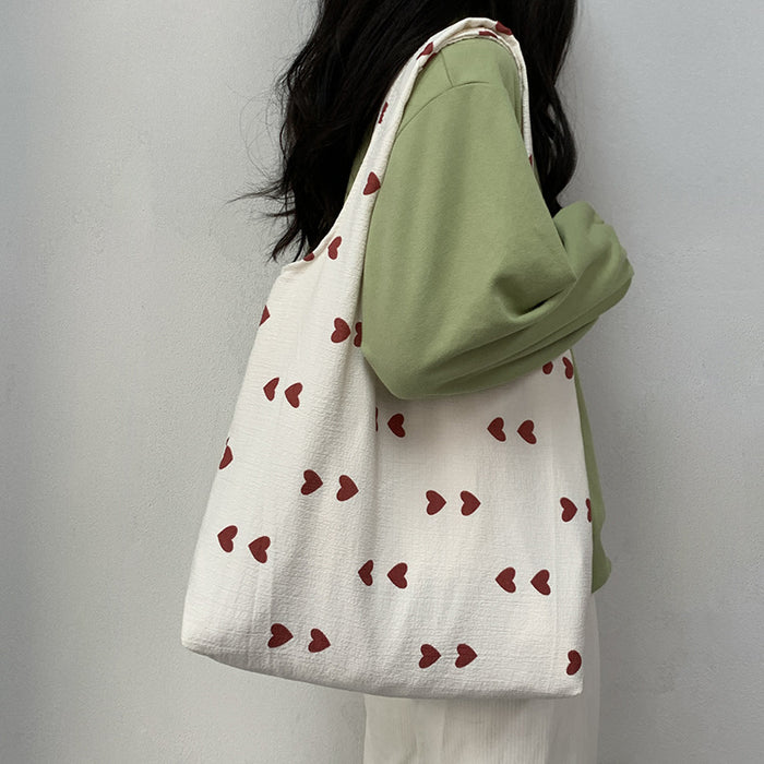 Wholesale Artistic texture love canvas shoulder vest bag, large capacity handbag, makeup bag