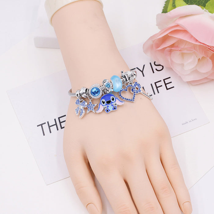 Wholesale Cartoon Charm Beaded Bracelet with Rhinestone Heart Stainless Steel Gift MOQ≥2