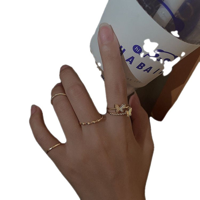 Wholesale Plain Circle Butterfly Ring Set Combination Simple Opening Adjustable Finger Ring Fashion Personalized Ring