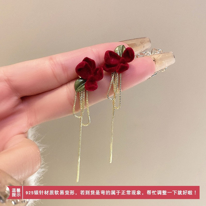 Wholesale   earrings red  tassel earrings S925 earrings