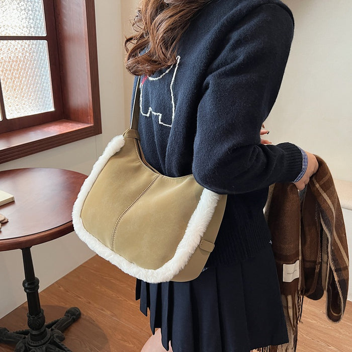 Wholesale Suede large capacity casual plush crossbody bag, high-end commuting shoulder bag