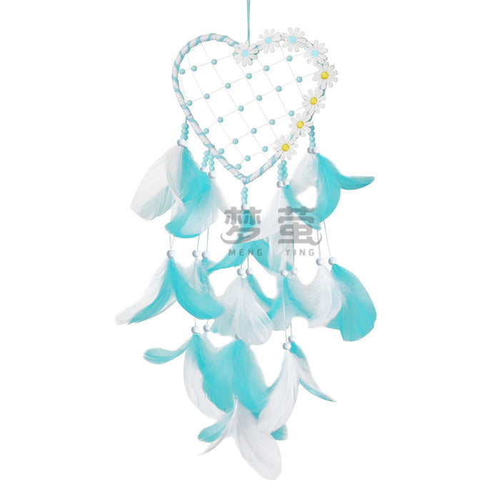 Wholesale Heart Feather Dream Catcher Wall Hanging Pink White Sweet Style Decorative Accent MOQ≥2