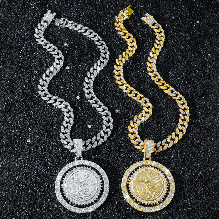 Wholesale full diamond hip-hop turn angel necklace