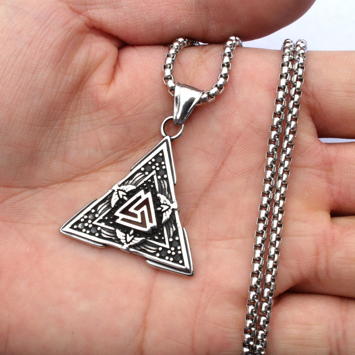 Wholesale Retro triangular rune titanium steel pendant, fashionable stainless steel necklace accessory