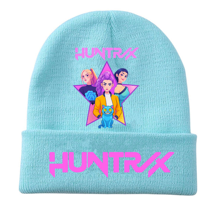 Wholesale Kpop Knitted hat fashion curled brim beanie printed