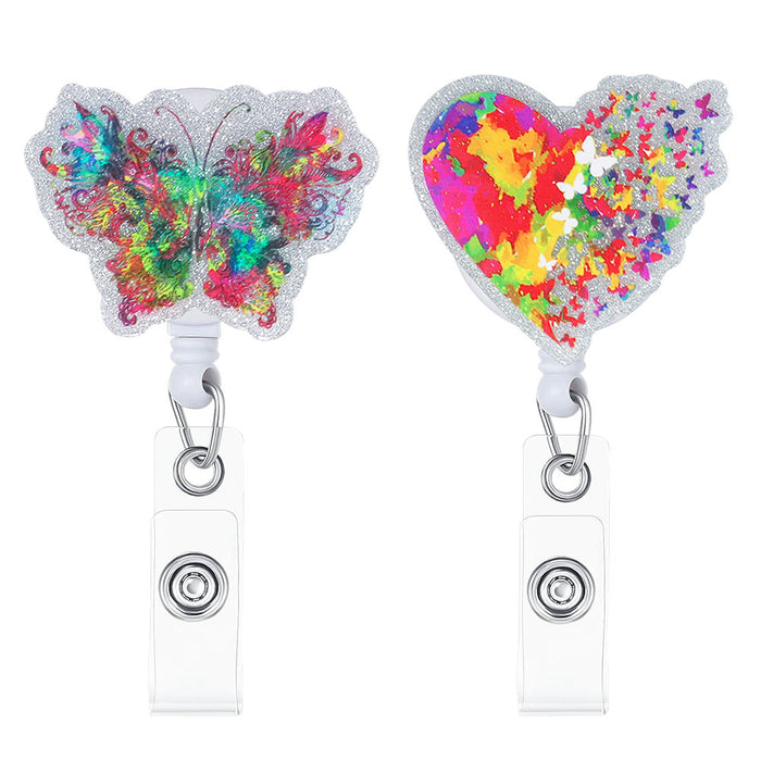 Wholesale Nurses Day Acrylic Love Butterfly Telescopic Clip Easy Pull Buckle ID Buckle JDC-KC-QiDing001