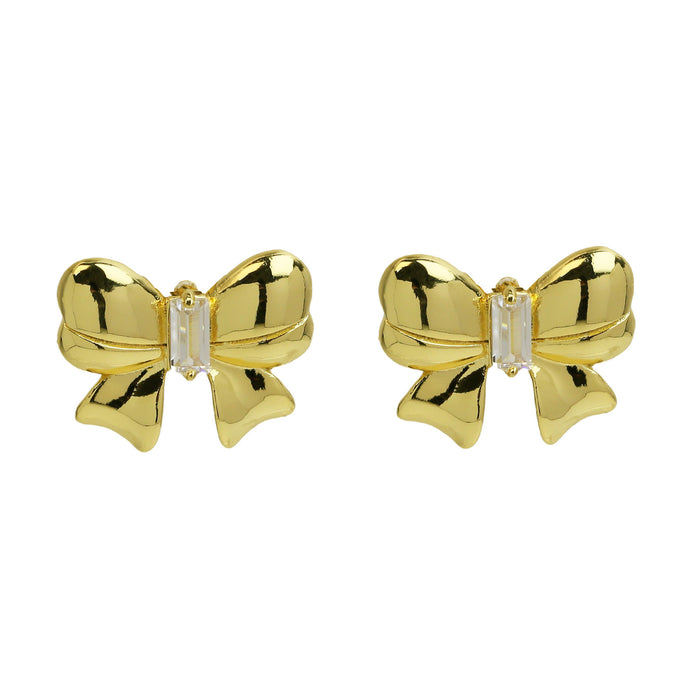 Wholesale 2PCS 18K Gold Brass Zircon Bow Earrings JDC-ES-BaiYi016