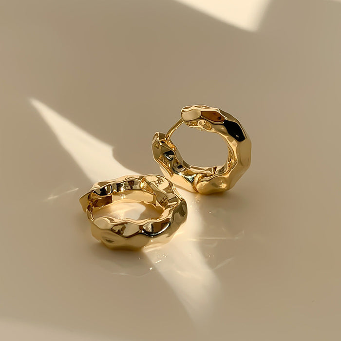 Wholesale Metallic texture small circle ear buckle earrings, light luxury, niche design, high-end retro earrings, ear accessories