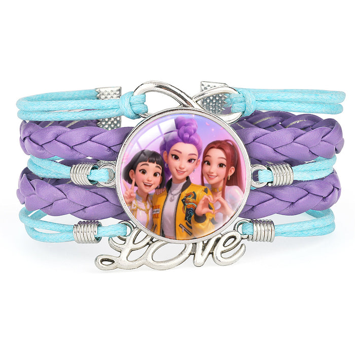Wholesale KPOP Color Block Multi-Layer Braided Adjustable Bracelet