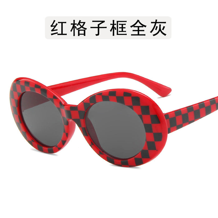 Wholesale Elliptical frame sunglasses, retro checkered sunglasses, personalized street photography