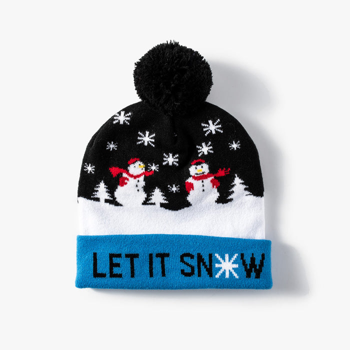 Wholesale 1000pcs Christmas Knitted Hat Jacquard Christmas Elk Luminous Led Wool Hat Christmas Fur Ball Hat