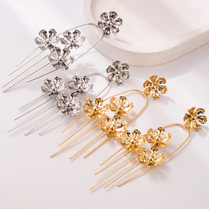 Wholesale Vintage Flower Tassel Drop Earrings Alloy Gold Electroplated