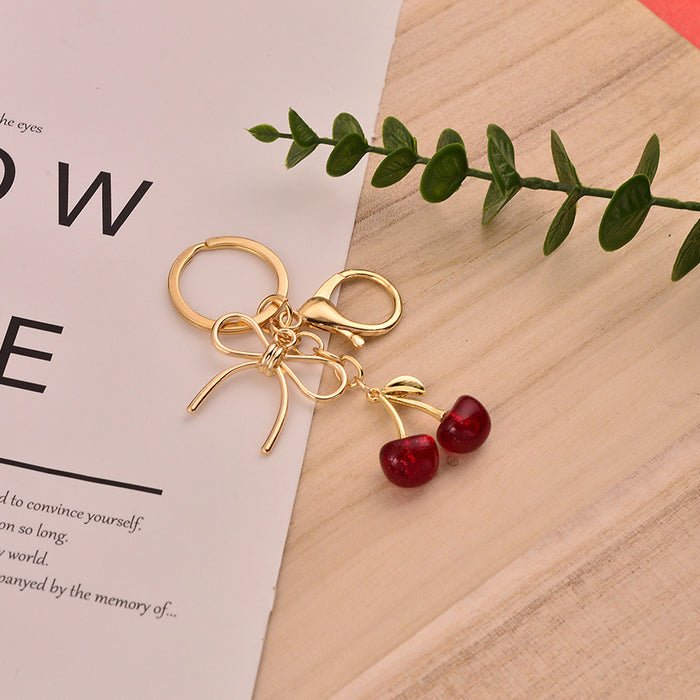 Wholesale Trendy Cherry Fruit Keychain Bag Pendant Alloy Electroplating Gift MOQ≥2