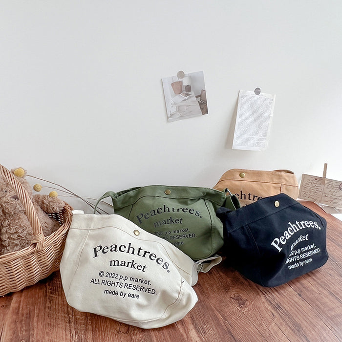 Wholesale Crossbody bag, large capacity outdoor snack bag, simple letter canvas shoulder bag