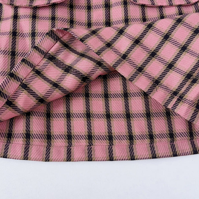 Wholesale Puff Sleeve Top Pink Plaid Short Skirt Children's Set JDC-CTS-DuoEr008