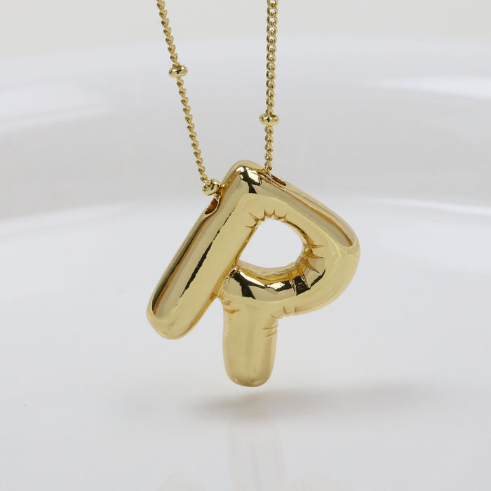 Wholesale 2PCS 18k Brass Glossy Balloon 26 English Letter Necklace JDC-NE-BaiYi006