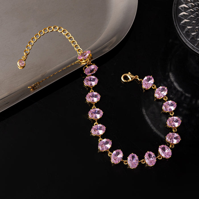 Wholesale Pink Bracelet with Gold Base,  Oval Trendy Style Sweet and Zircon