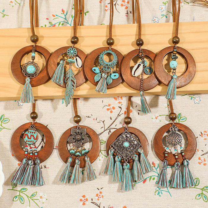 Wholesale Ethnic Literary Retro Tassel Flower Shell Necklace Fashion Accessory Gift MOQ≥2