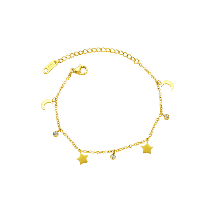 Wholesale Minimalist Star Moon Bracelet, Women's Titanium Steel Versatile Jewelry, Personalized and Color Preserving Bracelet