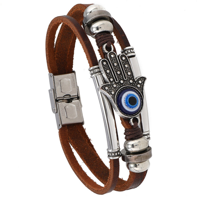 Wholesale Stainless Steel Cowhide Rope Devil' s Eye Bracelet