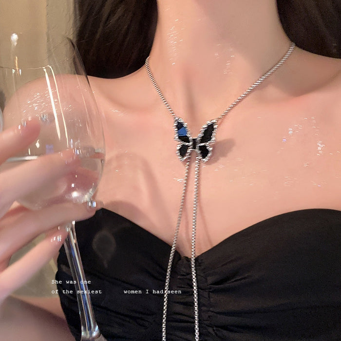 Wholesale Titanium steel black butterfly sweater chain long drawstring high-end necklace light luxury versatile collarbone chain neck chain