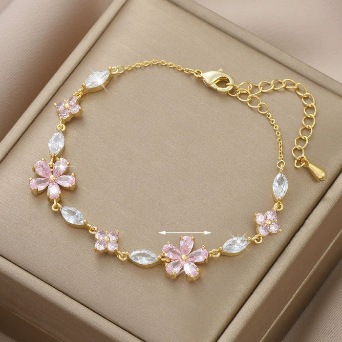 Wholesale Pink Flower Luxury Zircon Gesture Bracelet
