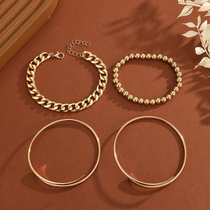Wholesale Vintage Gold 4-piece Bracelet Set Personalized Mix and Match Stacked Thick Chain Open Bracelet