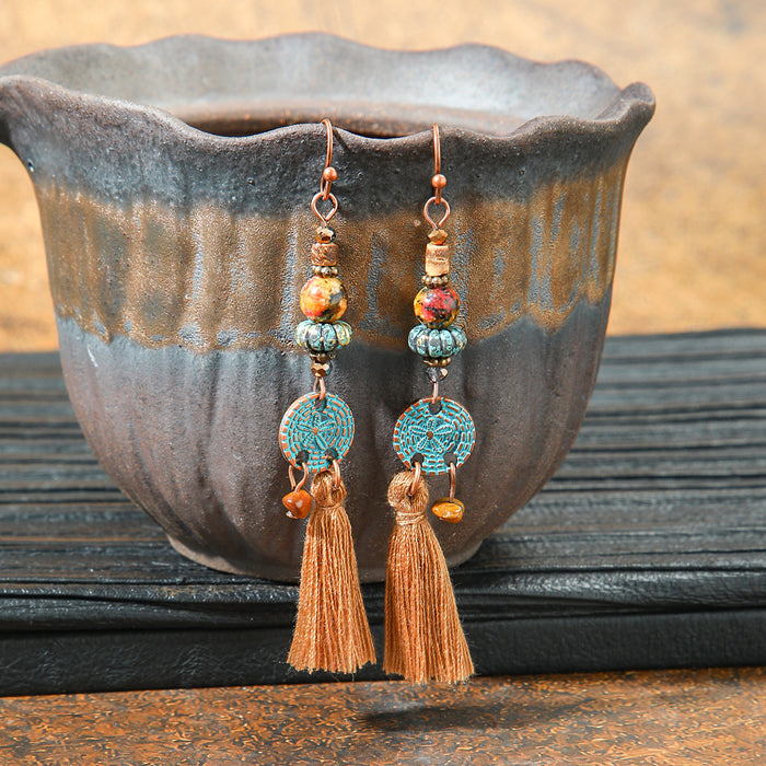 Wholesale 2pcs retro ethnic geometric turquoise earrings