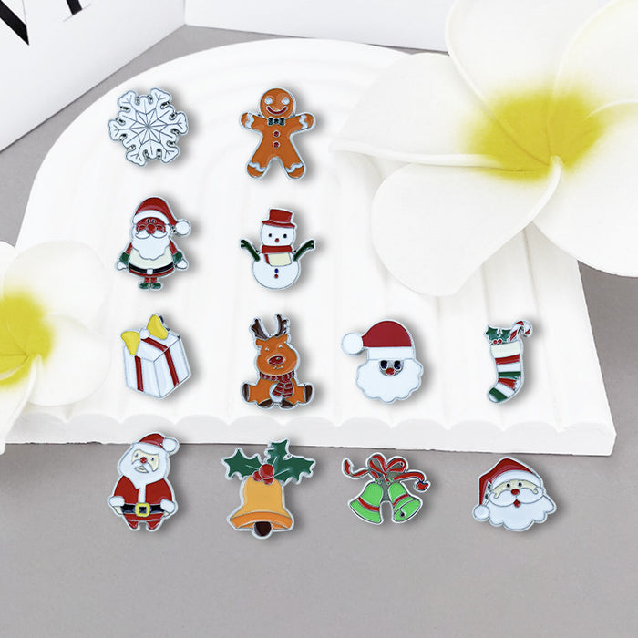 Wholesale Christmas Cartoon Brooch Set Santa Reindeer Tree Bell Zinc Alloy Pins Chic Holiday Party Accessor MOQ≥2y