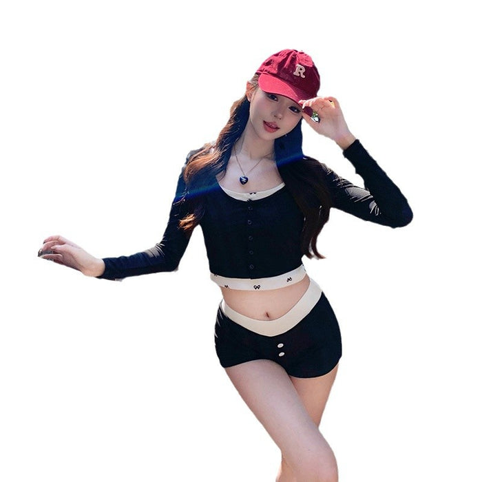 Wholesale Split swimsuit high-end bikini three piece set knitted cardigan