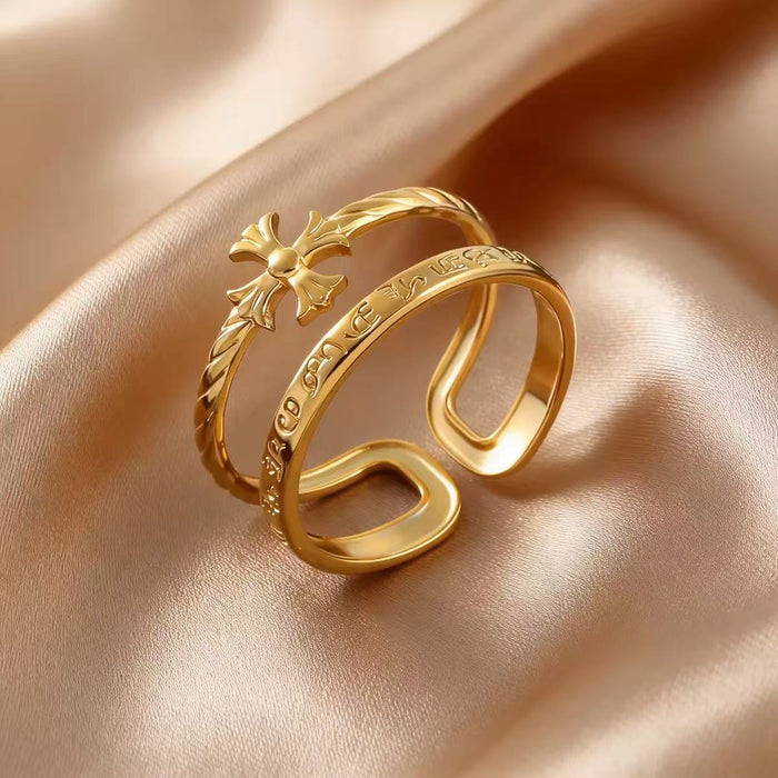 Wholesale Vintage Cross Ring Titanium Steel Gold Adjustable Unisex Fashion Accessory MOQ: 2