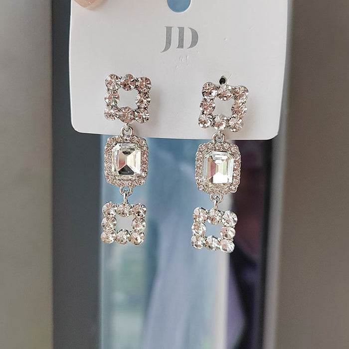 Wholesale Diamond studded square earrings, niche design, temperament earrings