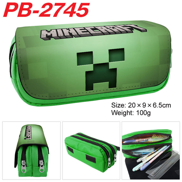 Wholesale Cartoon Game Themed Canvas Pencil Case Double Layer Zipper Large Capacity Student Stationery