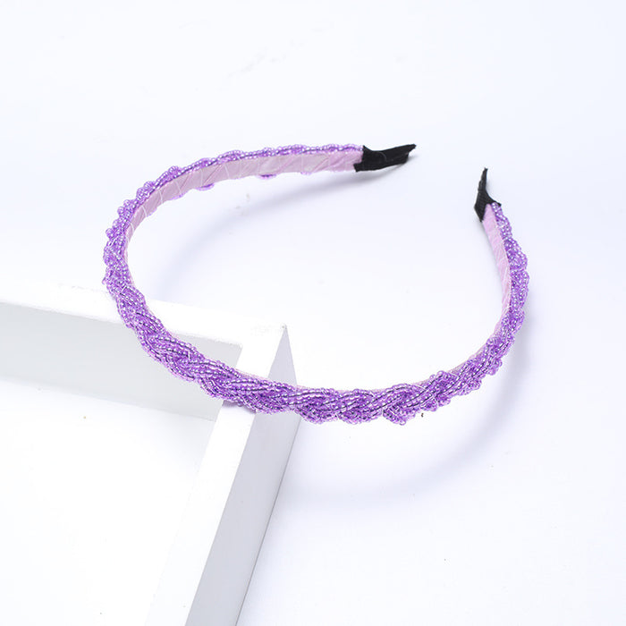 Wholesale Beaded twisted braid headband with millet beads crystal hairpin handmade beaded crystal hair accessories