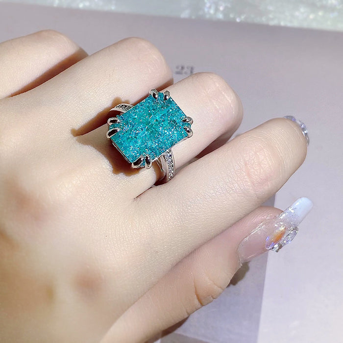 Wholesale Square Ice Flower Gemstone Ring JDC-RS-KangZhiyin002