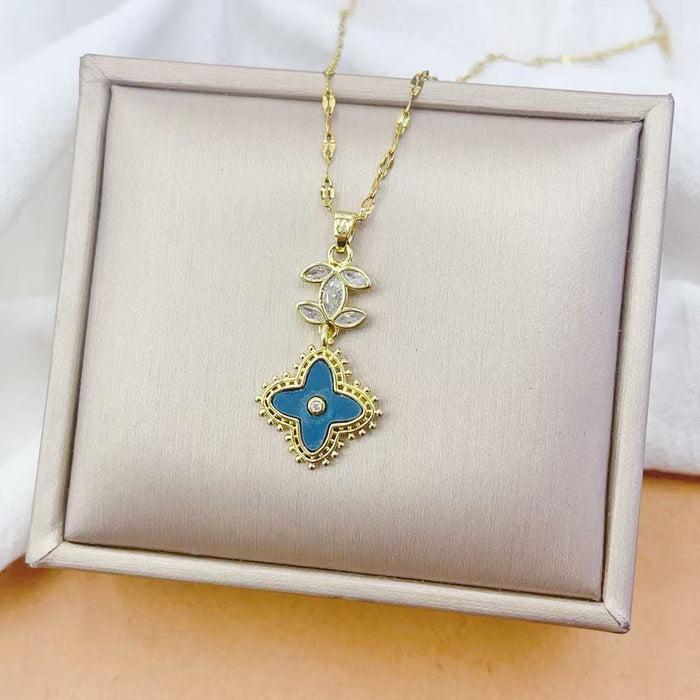 Wholesale Double C Four-Leaf Clover Diamond Necklace