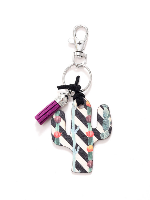 Wholesale Wooden Cactus Leopard Flower Rainbow Sunflower Stripe Print Keychain JDC-KC-YiTian018