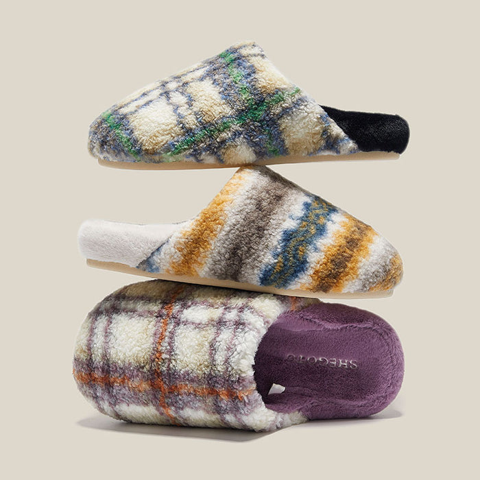 Wholesale Autumn and Winter Closed Toe Plaid Striped Cotton Slippers JDC-SP-Piaob001