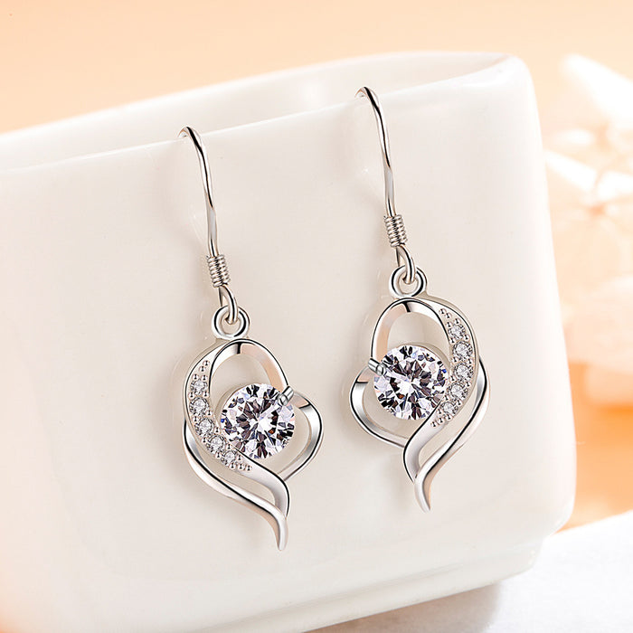 Wholesale Zircon silver plated ear hook, compact, fashionable, medium to long style, elegant earrings, heart-shaped soft water earrings for women