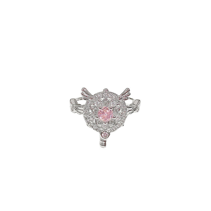 Wholesale Super Fairy Pink Diamond Tassel Ring Versatile Fashion Micro Inlaid Zircon Ring