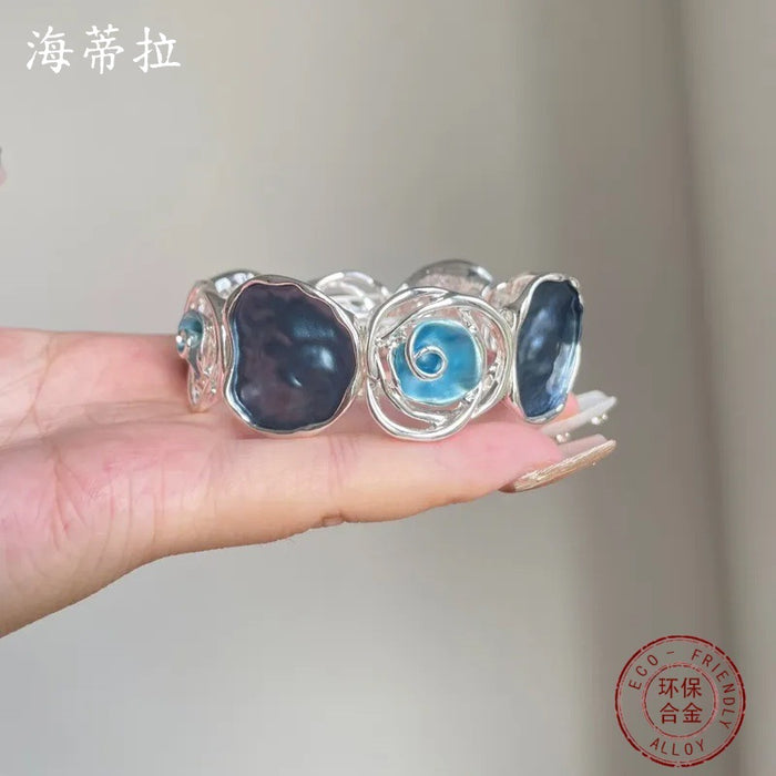 Wholesale Color Painted Oil Rose Elastic Bracelet Geometric Hollow Rose  All-match Bracelet