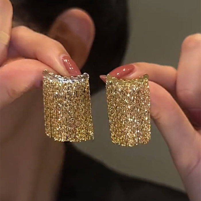 Wholesale Exaggerated Silver Long Metal Tassel Hoop Earrings