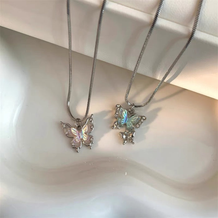 Wholesale Laser iridescent butterfly zircon necklace, light luxury, niche fashion, new accessories