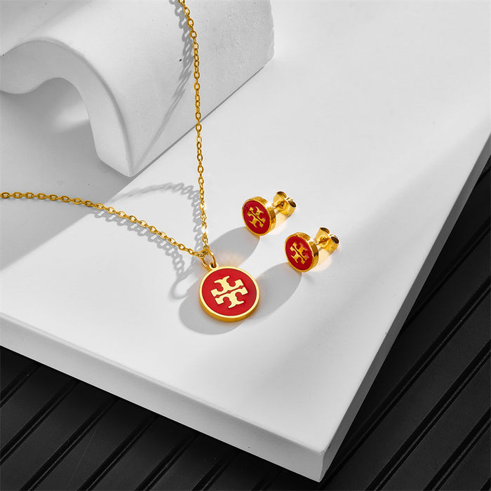 Wholesale Stainless steel earrings necklace with simple engraved letters jewelry