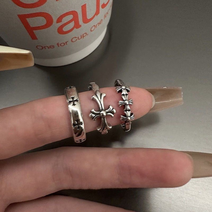 Wholesale Antique cross opening ring with niche design, simple, fashionable and personalized ring