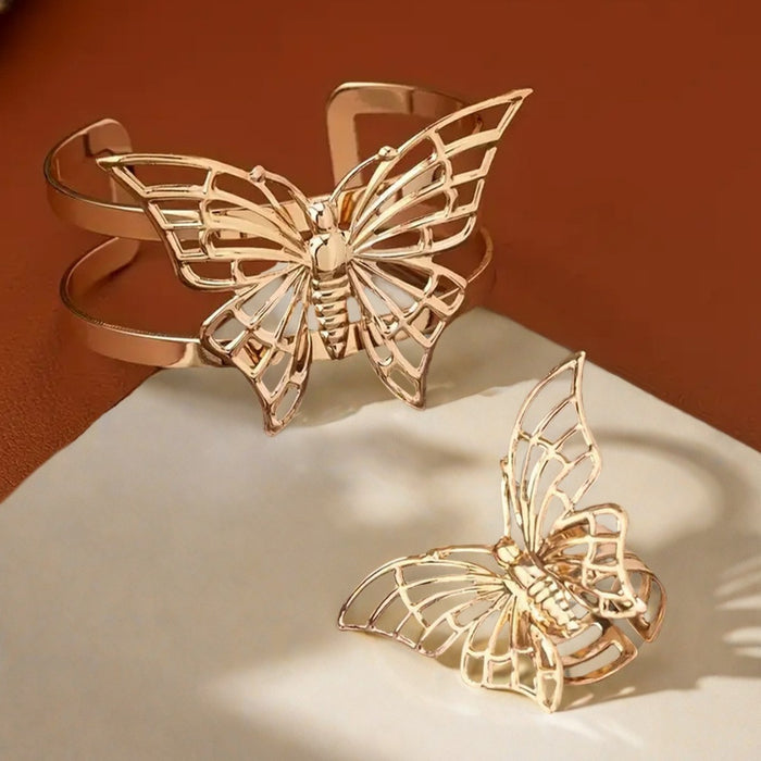 Wholesale Fashion bracelet niche irregular open alloy bangle and ring set