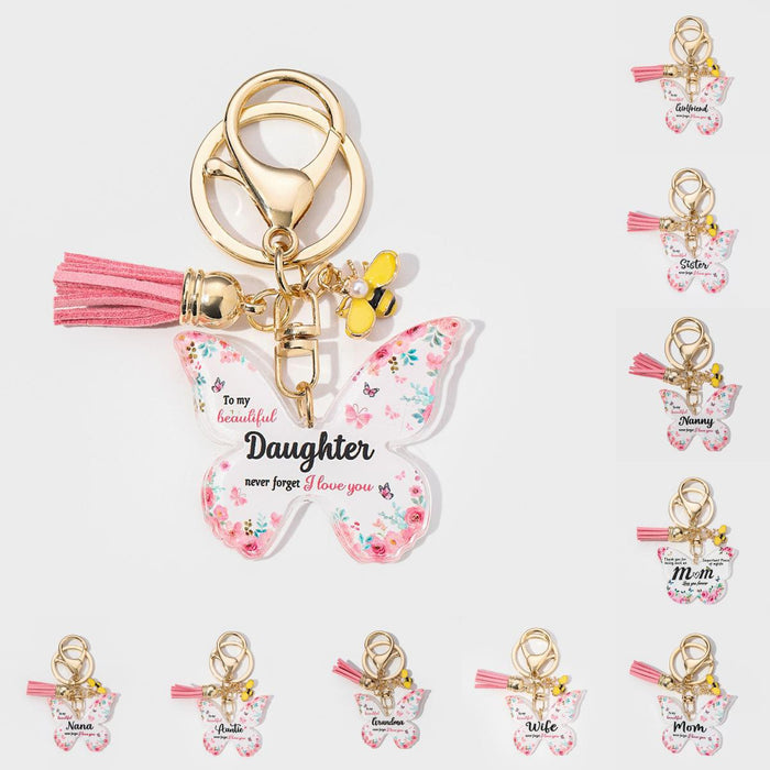 Wholesale Mother's Day Butterfly Shaped Acrylic MOM Pendant Keychain JDC-KC-HuiWen006